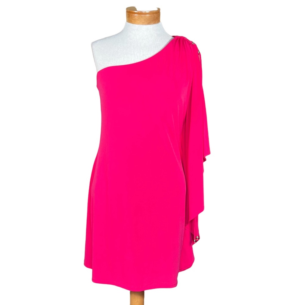 Cache Barbie Core Pink One Shoulder Cocktail Dress With A Split Flutter Sleeve M